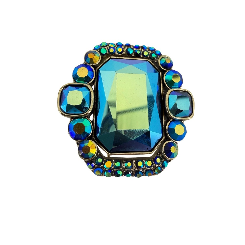 Heidi Daus Classic Choice Blue Green Crystal Aurora Borealis Statement Brooch